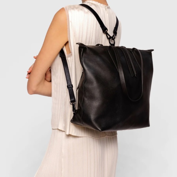 NEW Caraa Convertible Studio Tote in Black Leather - Picture 3 of 12